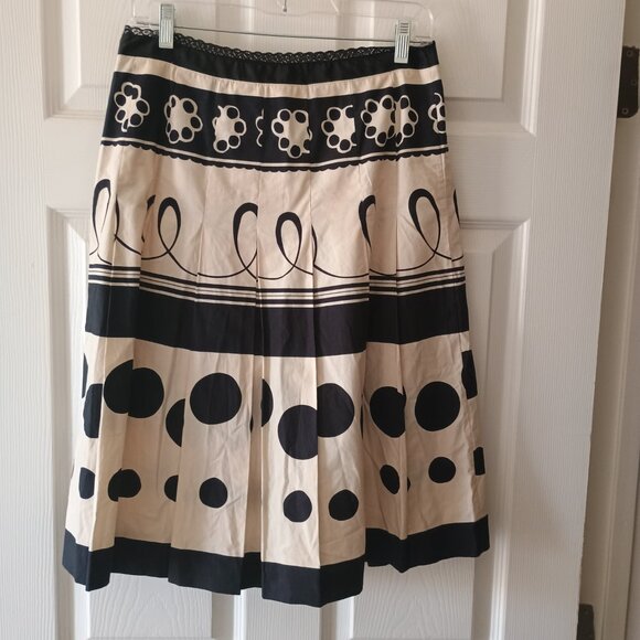 EUC Ideology Black Cream Santa Fe Polka Dot Cotton Pleated Skirt Size 6 - Picture 4 of 4